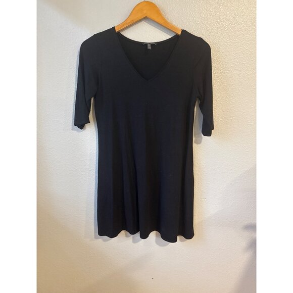 Eileen Fisher Black V-Neck Women's Tunic Top XS Mid Sleeve - Picture 1 of 7